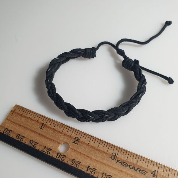 Black Braided Adjustable Bracelet Handmade Casual Jewelry Faux Leather Men - Picture 4 of 4